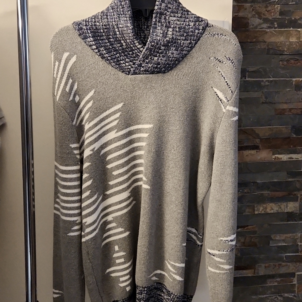 SUN & STONE THICK KNITTED COLLARED SWEATER SIZE:L GREY / BLUE